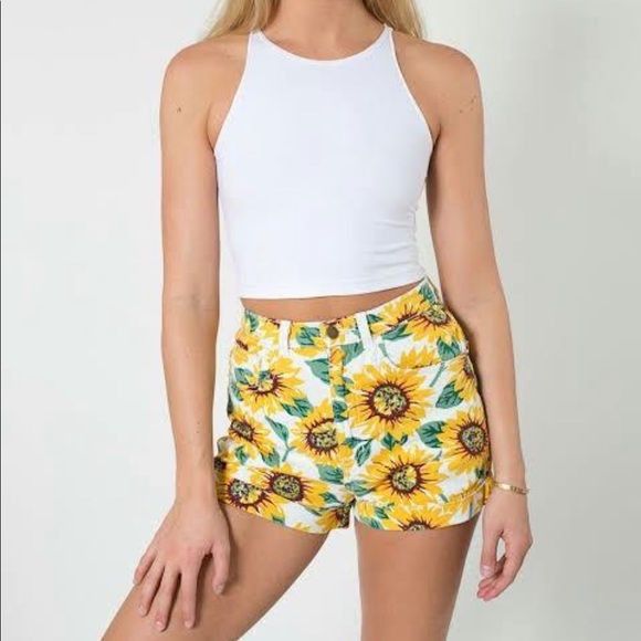 American Apparel Sunflower Print Denim Shorts - Picture 3 of 13